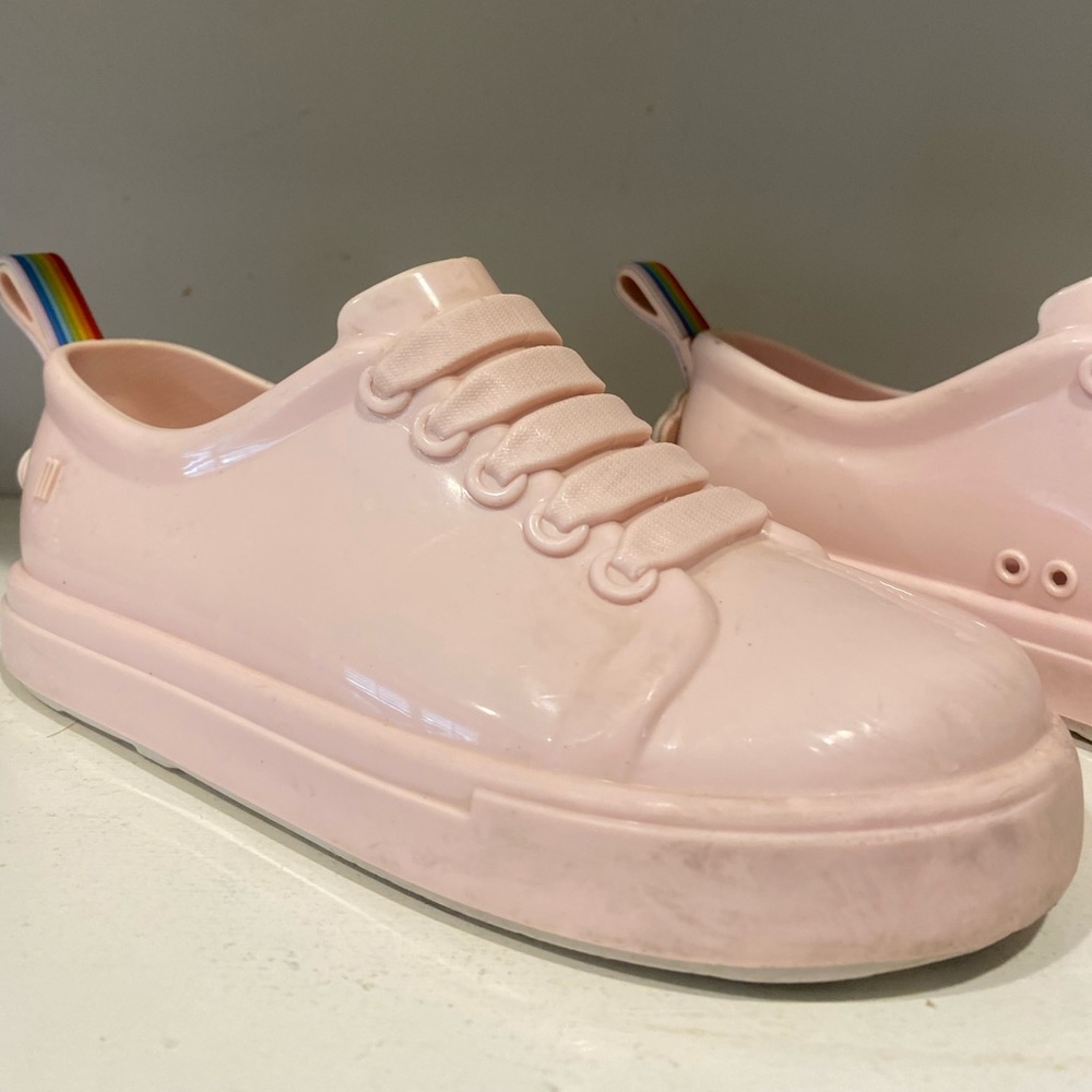 Mini Melissa slip ons faux laces pink size 12